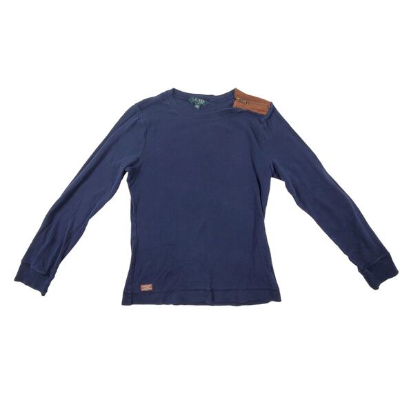 Ralph Lauren Womens 1967 Navy Sweater Leather Zipper Pull Over Medium - Picture 1 of 9